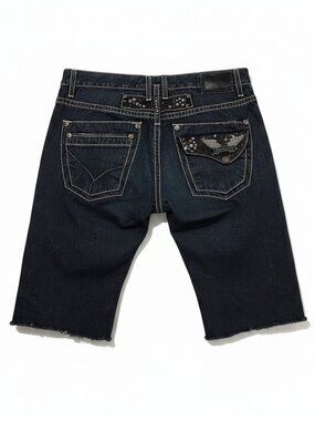 Robin's Jean Denim Jean Shorts Dark Wash Raw Hem Edgy/Streetwear/Luxury/Biker 34